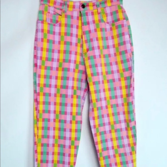 VTG High Waist Pink Check Tapered Straight Pants - Picture 2 of 8